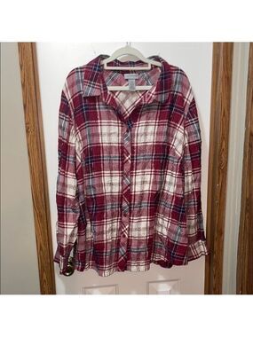 Catherines Red Plaid Button Down Shirt 1X EUC